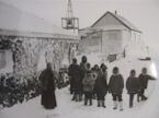Kajualuk With the Inuit in Front of the First Mission